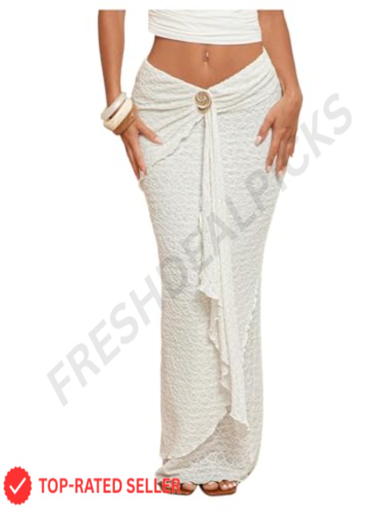 Women's Asymmetrical Ruffle Maxi Skirt Low Rise Tiered Boho Vacation